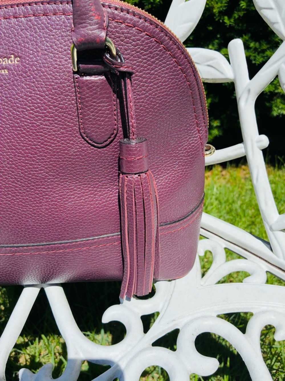 Kate Spade Plum Pebbled Leather Dome Satchel with Tassel - Picture 5 of 12
